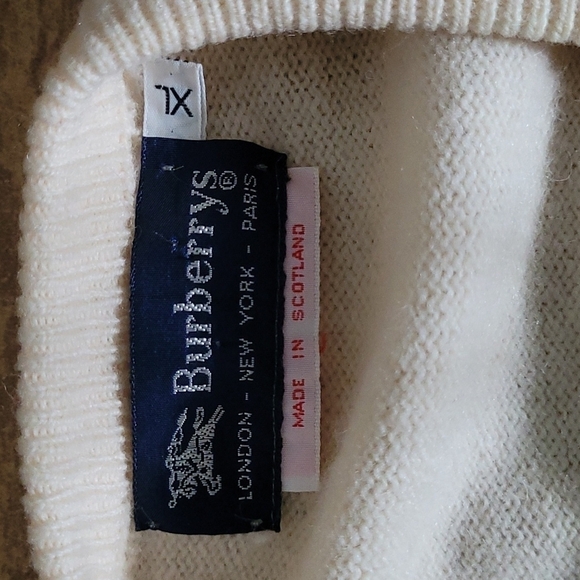 Burberry Vintage Lambswool V-Neck Cream Sweater Pink Grey Detail SIze XL - Picture 5 of 12
